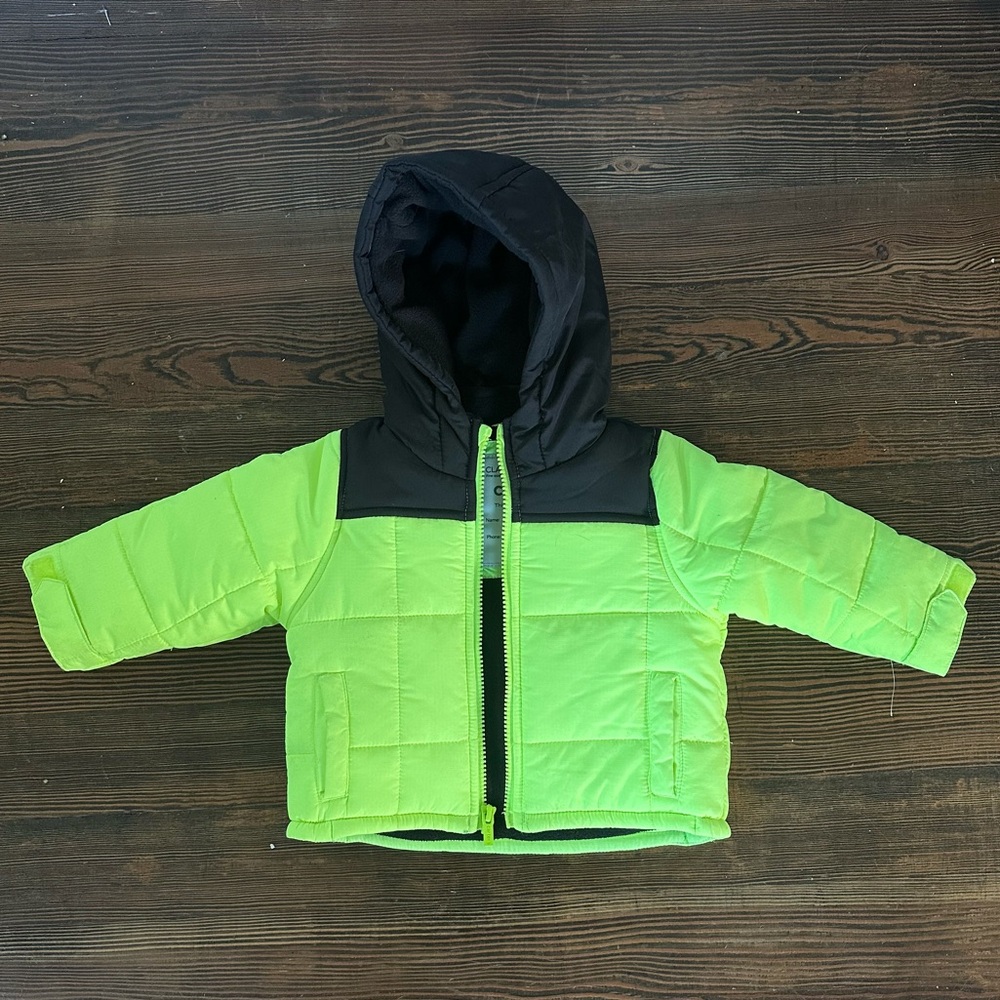 NEW Carter's 12mo Neon Green and Black Puffer Jacket Coat